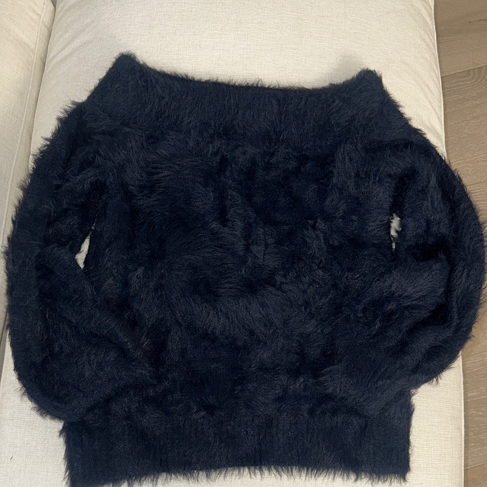 Banana Republic Navy Blue Fuzzy Eyelash Off-the-Shoulder Sweater - M